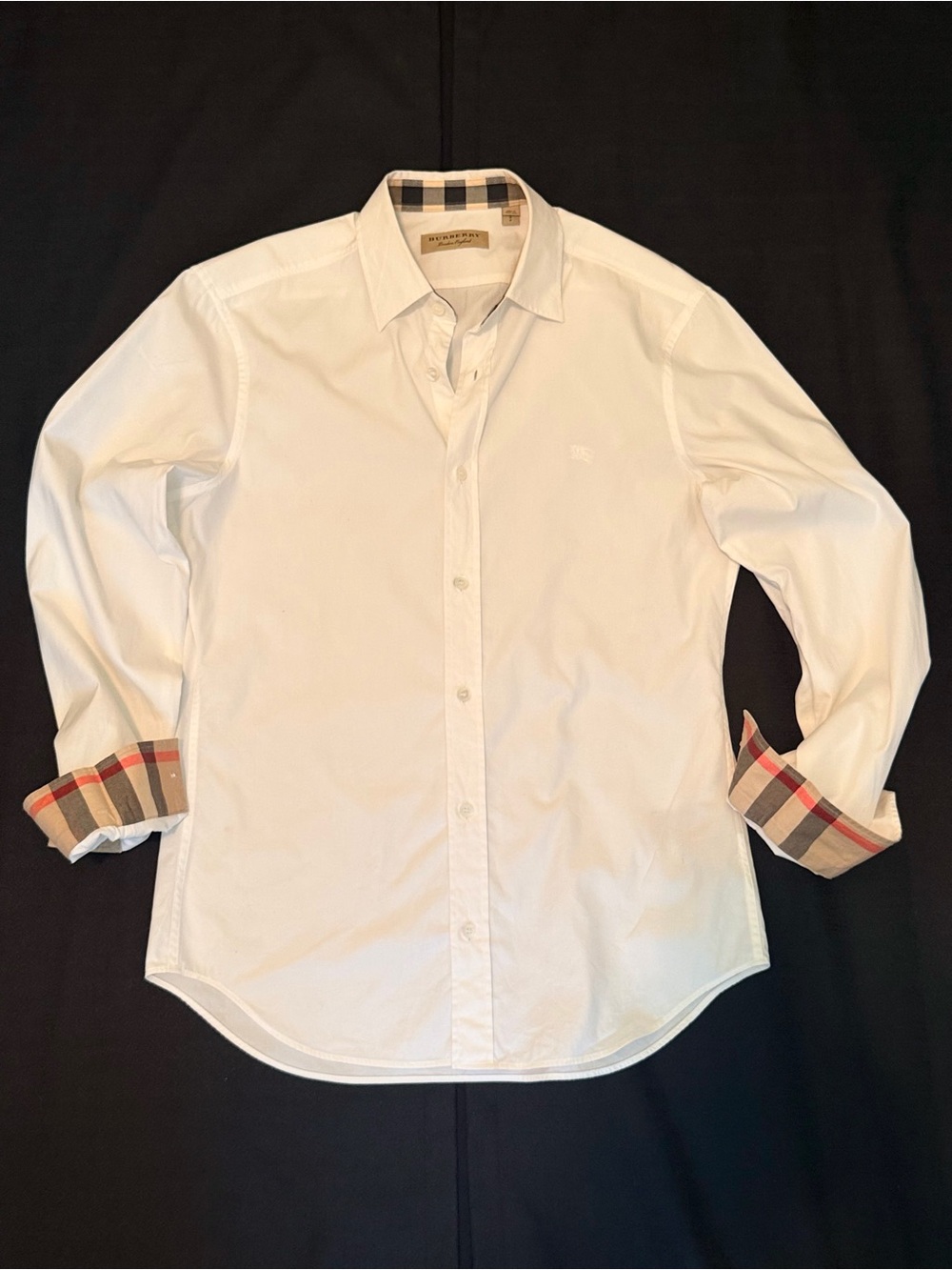 Burberry White Long-Sleeve Cotton Shirt with Signature Check Trim